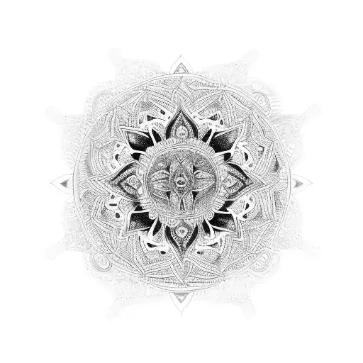 A psychedelic mandala incorporating the shapes of your four cats tattoo design idea