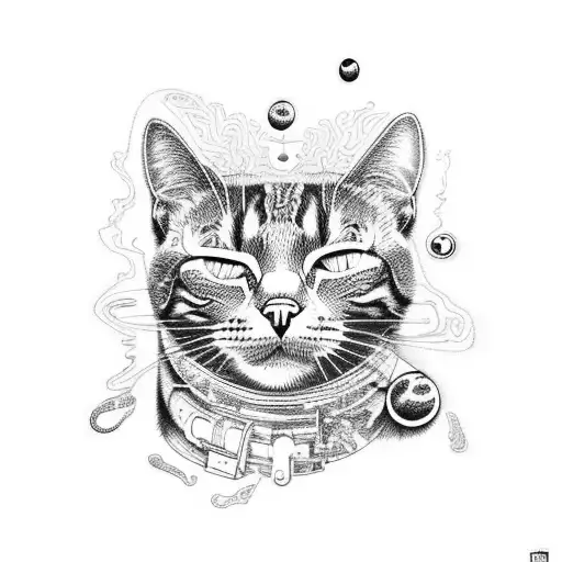 A trippy composition featuring your four cats as cosmic beings surrounded by swirling psychedelic patterns tattoo design idea