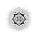 A psychedelic mandala incorporating the shapes of your four cats tattoo design idea