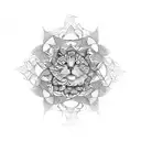 A psychedelic mandala incorporating the shapes of your four cats tattoo design idea