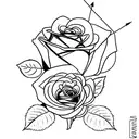 rose from the side, with a stem ending in an arrow head, size 10cm x 3cm tattoo design idea