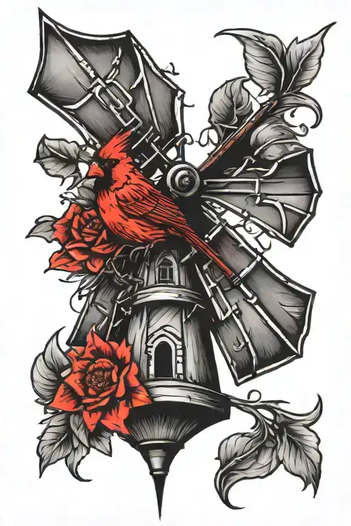 windmill red cardinal   tattoo design idea