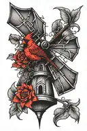 windmill red cardinal   tattoo design idea