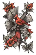 windmill red cardinal   tattoo design idea