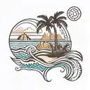 A thick line tribal tattoo with the sea and a small palm tree in the middle tattoo design idea