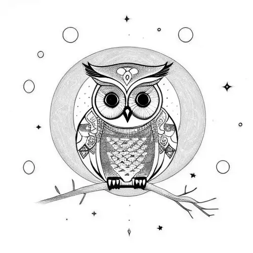 owl with eclipse moon and lots of math tattoo design idea