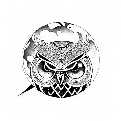 owl with eclipse moon and lots of math tattoo design idea