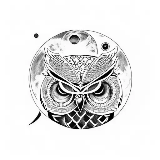 owl with eclipse moon and lots of math tattoo design idea