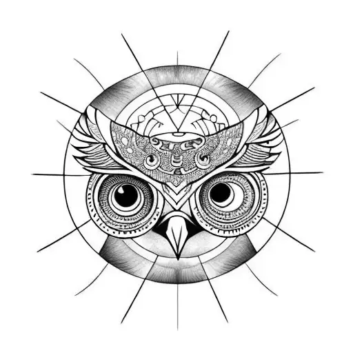 owl with eclipse moon and lots of math tattoo design idea