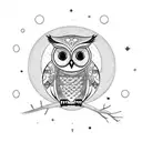 owl with eclipse moon and lots of math tattoo design idea