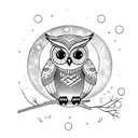 owl with eclipse moon and lots of math tattoo design idea