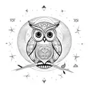owl with eclipse moon and lots of math tattoo design idea