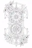 A mandala sleeve tattoo inspired by the concept of balance in nature and music, incorporating symbols of time and space in a geometric design tattoo design idea