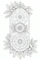 A mandala sleeve tattoo inspired by the concept of balance in nature and music, incorporating symbols of time and space in a geometric design tattoo design idea