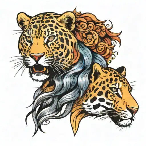 lion and jaguar face tattoo design idea