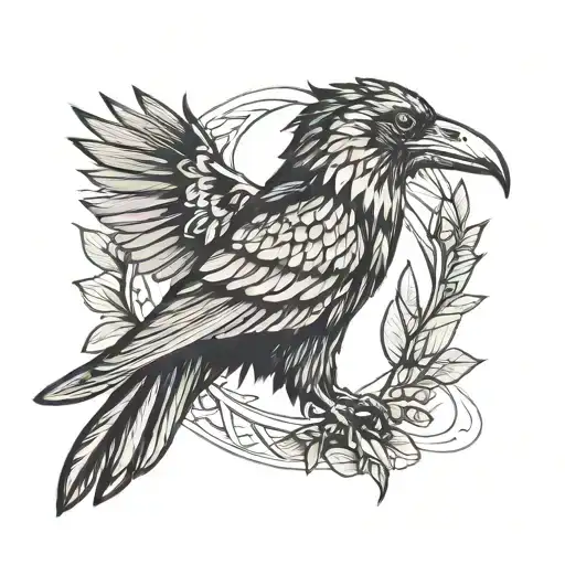 crow flying holding a laurel wreath crown tattoo design idea