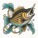 lasso around bass fish jumping out of water with words "loves you more" tattoo design idea