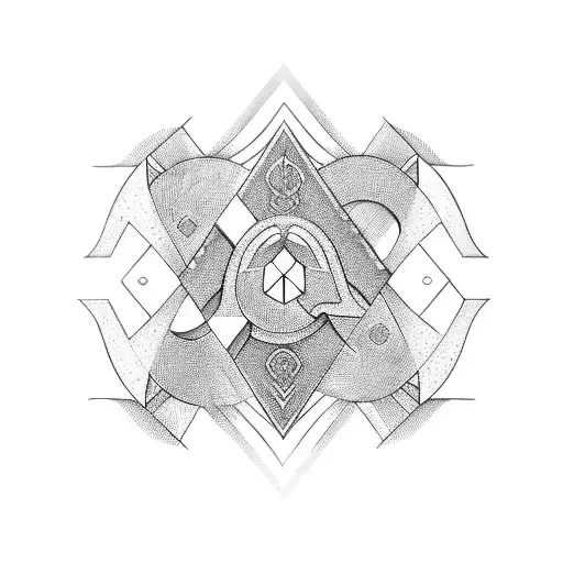 A geometric design incorporating tools of the masonry trade tattoo design idea