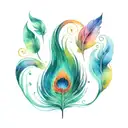 Colourful peacock feather quill tattoo design idea
