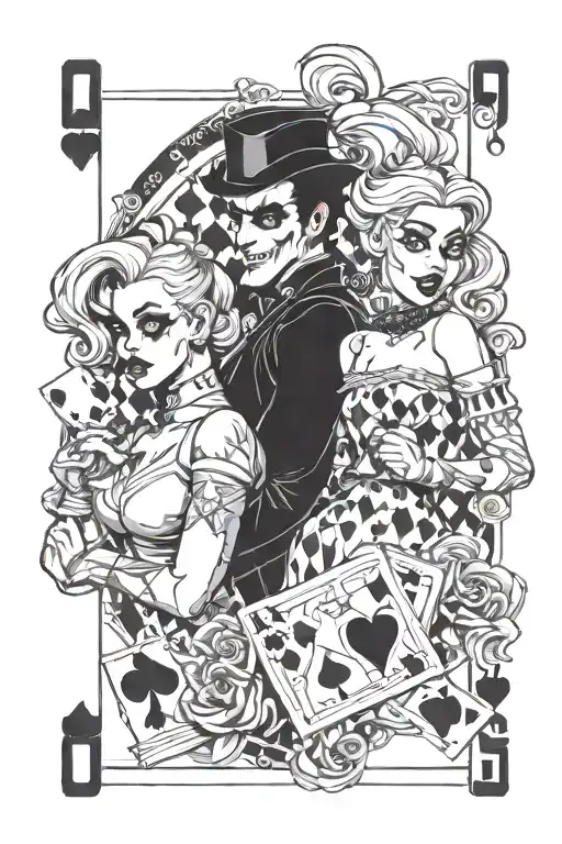 bdsm harley quinn and joker playing card tattoo design idea