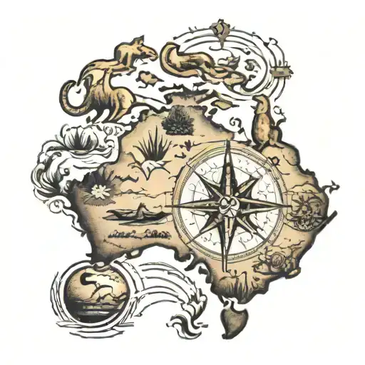 australia map kangaroo compass tattoo design idea