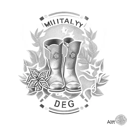military boot, poinsettia, rolling pin, rifle, dog tags tattoo design idea