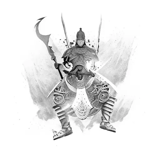 warrior with balance mind body and soul, abstract tattoo design idea