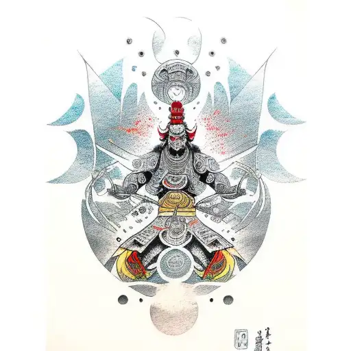 warrior with balance mind body and soul, abstract tattoo design idea
