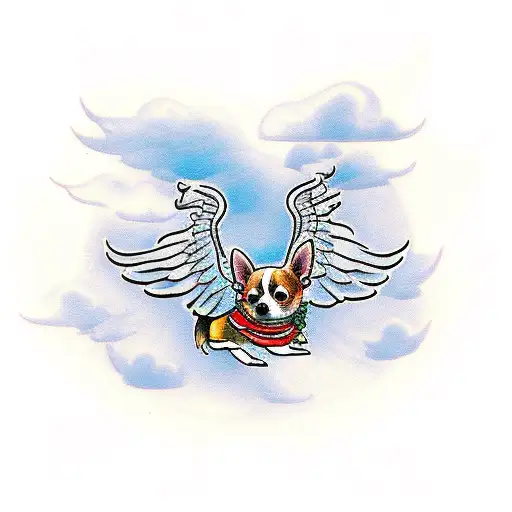 Chihuahua with wings above the clouds tattoo design idea