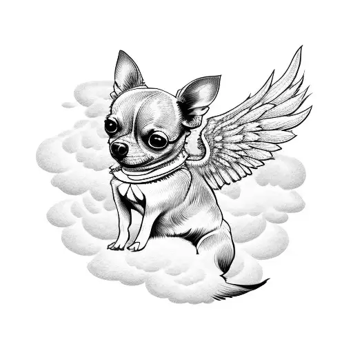 Chihuahua with wings above the clouds tattoo design idea