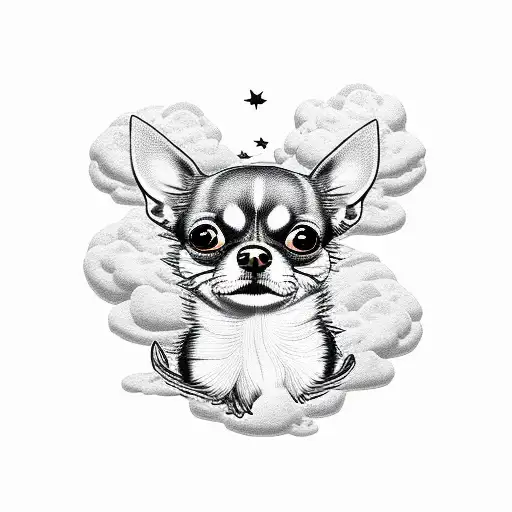 Chihuahua on clouds tattoo design idea
