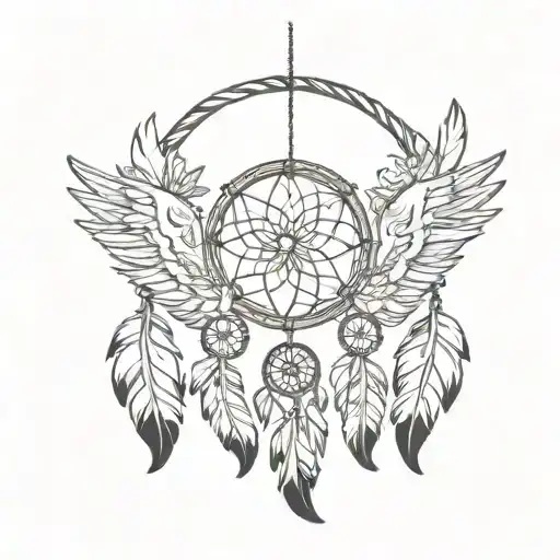 dream catcher with wings tattoo design idea