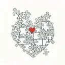 a heart formed by puzzle pieces but on piece is broken and has July 25 , 2013 written in Roman numerals on it tattoo design idea