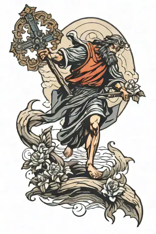 st. christopher walking with cross tattoo tattoo design idea