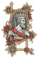 cross with throns wrapping and st. christopher walking tattoo design idea