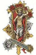 cross with throns wrapping and st. christopher holding jesus.   tattoo design idea