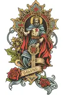 cross with throns wrapping and st. christopher holding jesus.   tattoo design idea