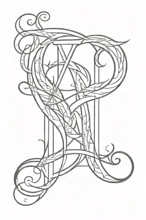 generate a tattoo design consisting of vertically arranged letters P, E and B, one below the other, which will be slightly adjacent to each other tattoo design idea