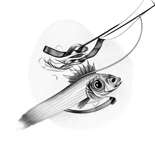 Cancer ribbon with fishing rod tattoo design idea