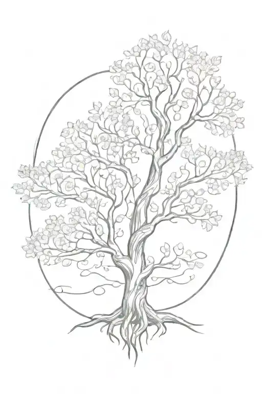 tree of life and a boy with curly hair  tattoo design idea