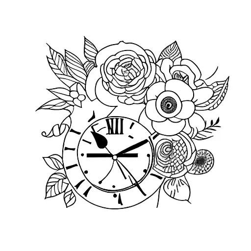 I always catch the clock, it's 11:11 embedded into a floral design  tattoo design idea