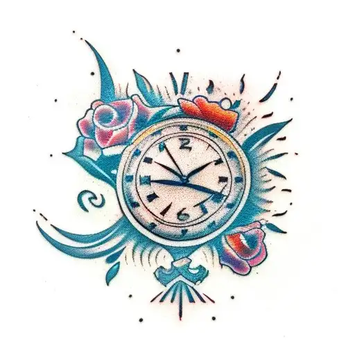 I always catch the clock, it's 11:11 embedded into a floral design  tattoo design idea