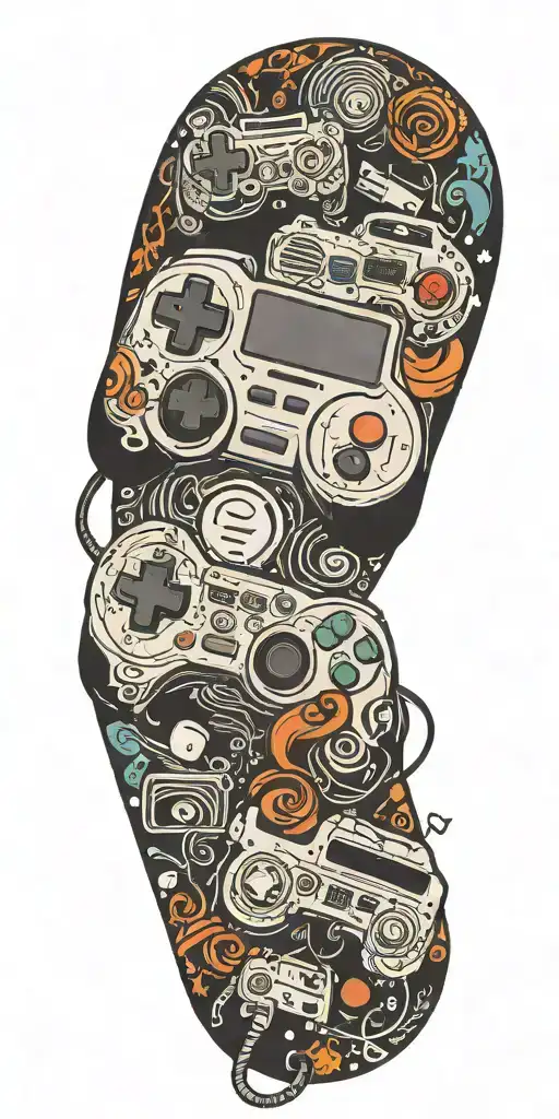 video game controller with music notes tattoo design idea