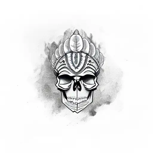 skull female Indian feather tattoo design idea