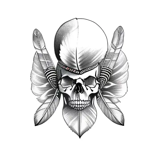 skulls female Indian feather tattoo design idea