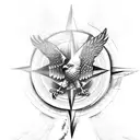 eagle with compass and lighthouse scene tattoo design idea