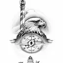 eagle with compass and lighthouse scene tattoo design idea