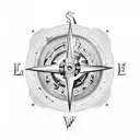 eagle with compass and lighthouse scene tattoo design idea