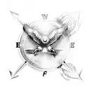 eagle with compass and lighthouse scene tattoo design idea