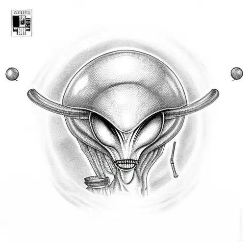 alien smoking a blunt with buckethat tattoo design idea